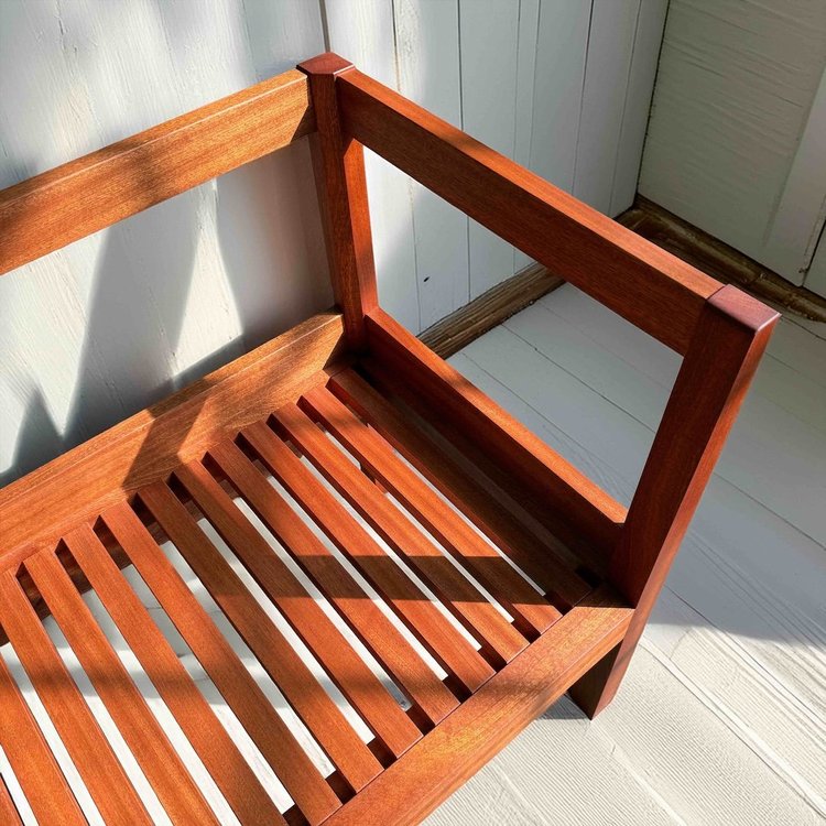 Custom mahogany bench top side view